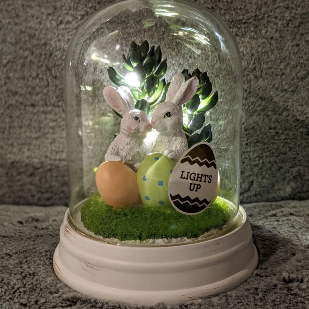 LED light up Farmhouse Easter Bunny glass Cloche Egg Dome NEW